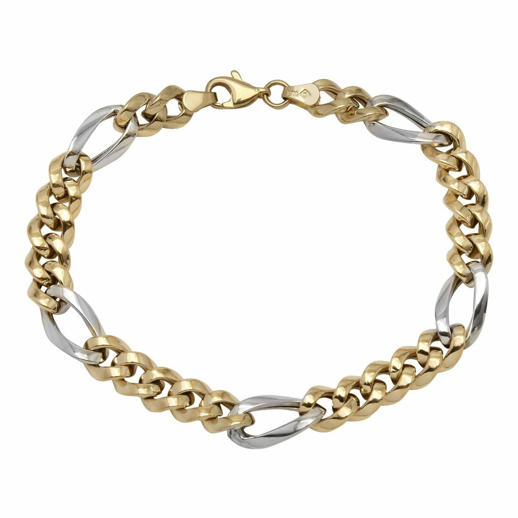 14k White And Yellow Gold Fancy Link Men's Bracelet,size: 8.25"