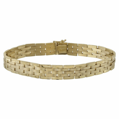 14k Yellow Gold Men's Brick Link Bracelet,size: 8.5"