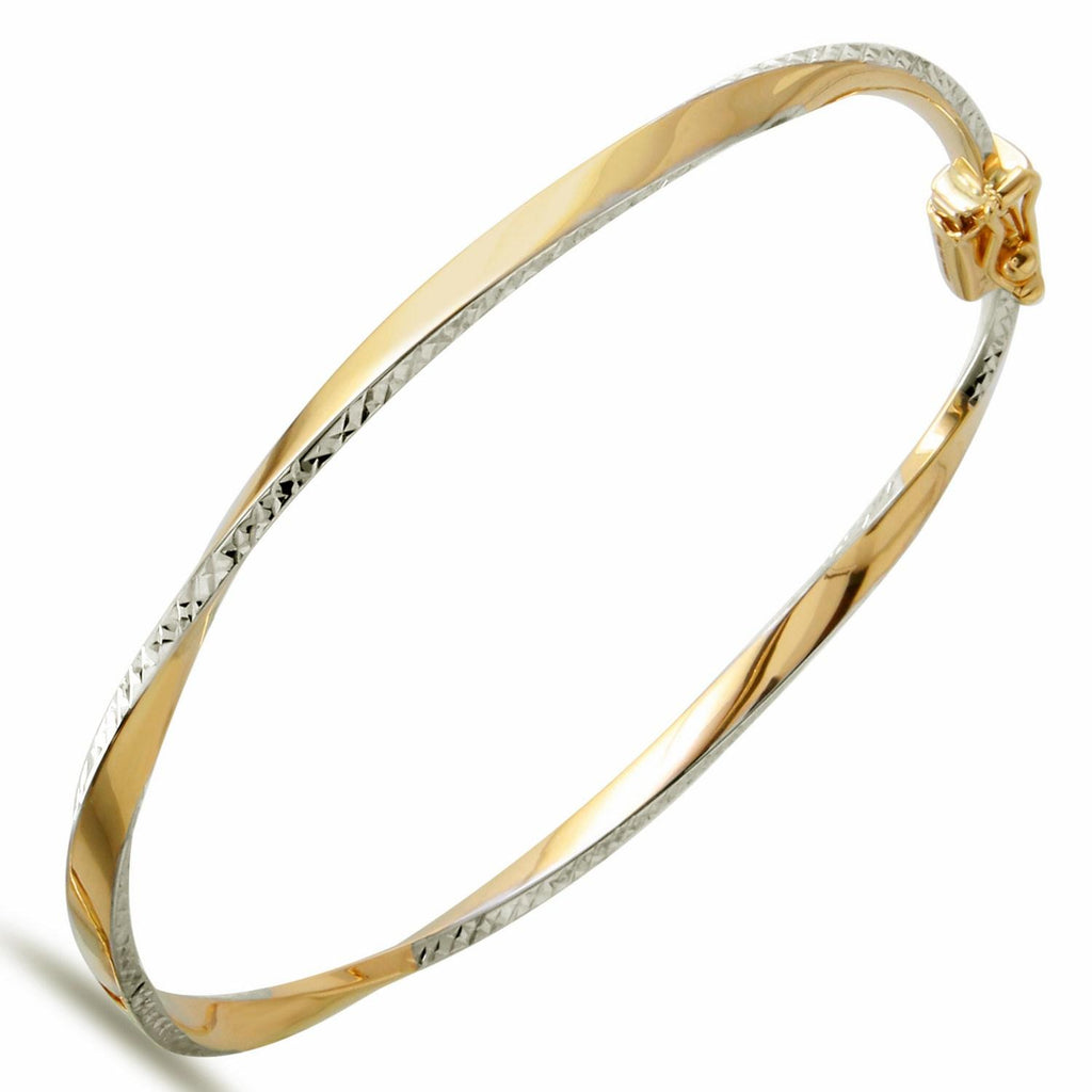 14k Two-tone Gold Twist Bangle Bracelet,size: 7"