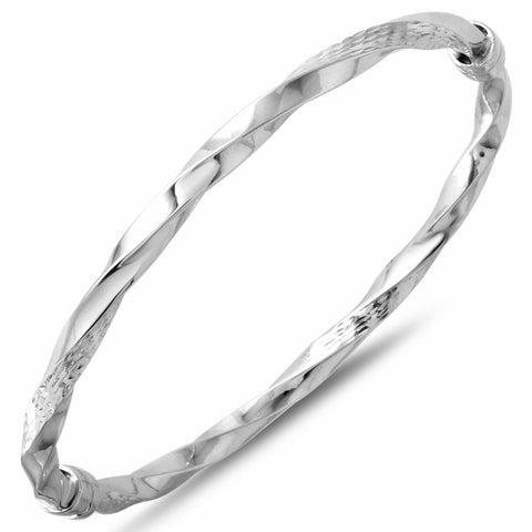 14k White Gold Twist Bangle Bracelet,size: 7"