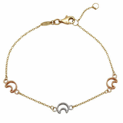 14k Tri-color Gold Half-moon Charm Bracelet,size: 7.25"