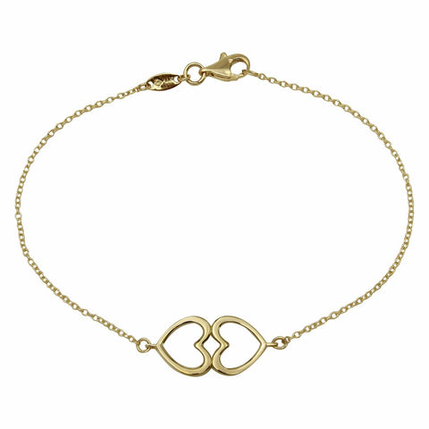 14k Yellow Gold Double Heart Design Bracelet,size: 7.25"