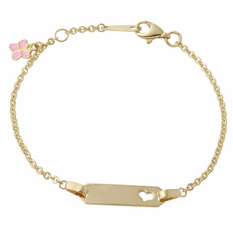 14k Yellow Gold Butterfly Charm Heart Baby Id Rolo Bracelet,size: 6"