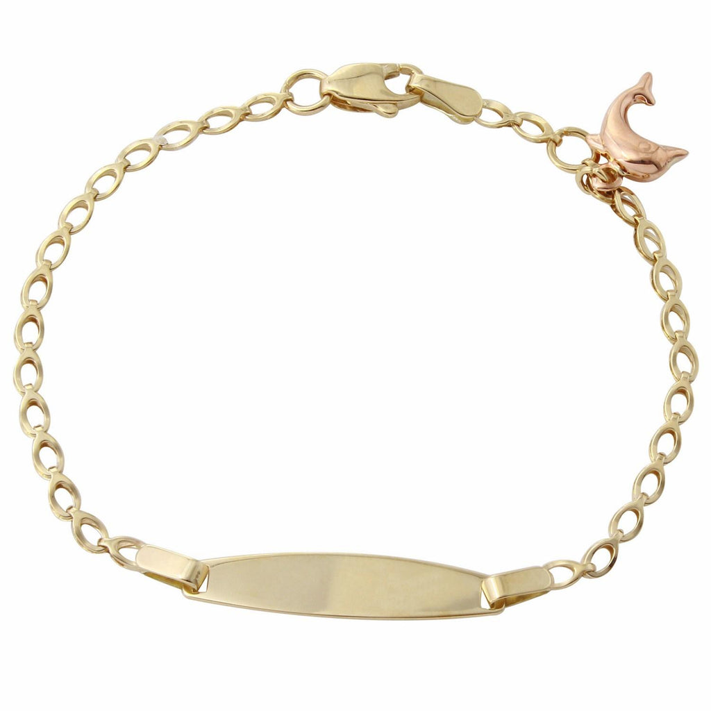 14k Yellow And Rose Gold Dolphin Baby Id Bracelet,size: 6"