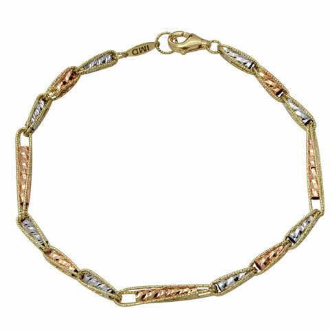 14k Tri-color Gold Filigree Diamond-cut Bracelet,size: 7.25"