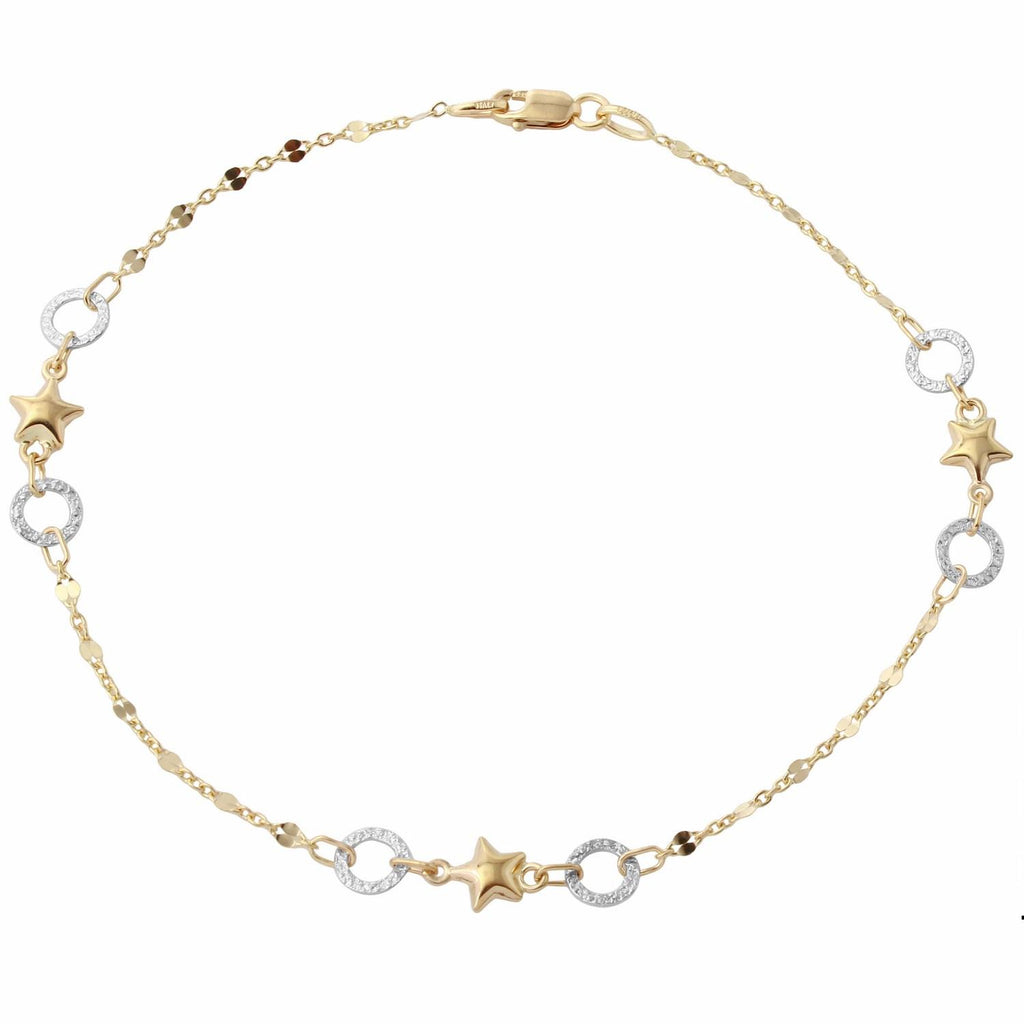 14k Two Tone Gold Star Italian Anklet,size: 9.5"