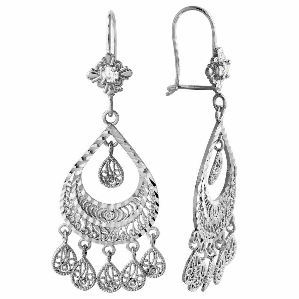 14k White Gold Chandelier Ladies Earrings