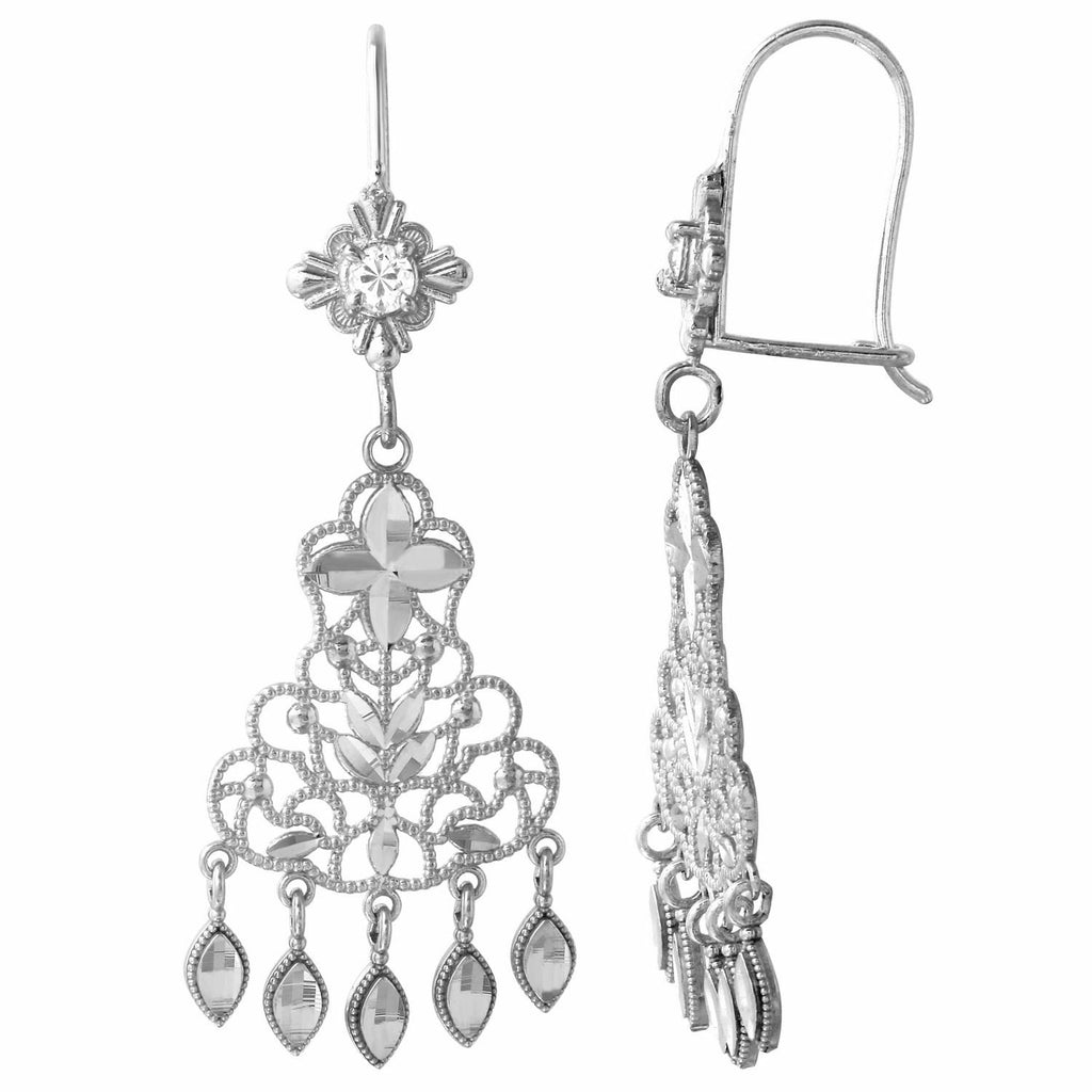 14k White Gold Chandelier Ladies Earrings