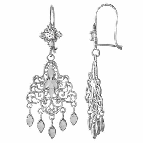 14k White Gold Chandelier Ladies Earrings