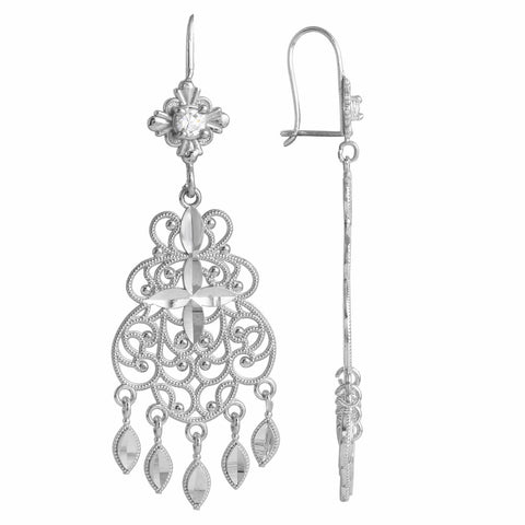 14k White Gold Chandelier Ladies Earrings