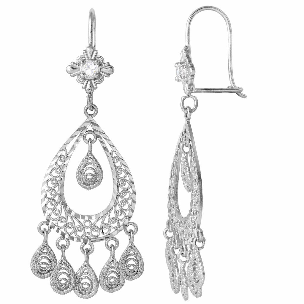 14k White Gold Chandelier Ladies Earrings