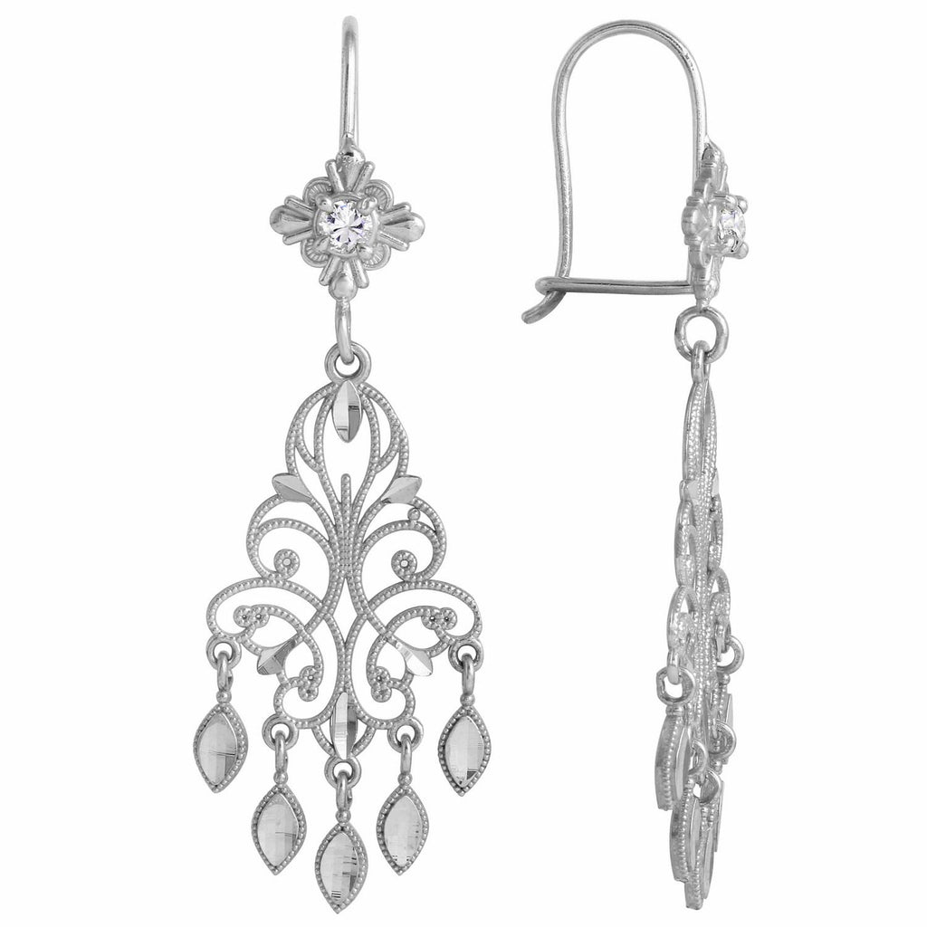 14k White Gold Chandelier Ladies Earrings