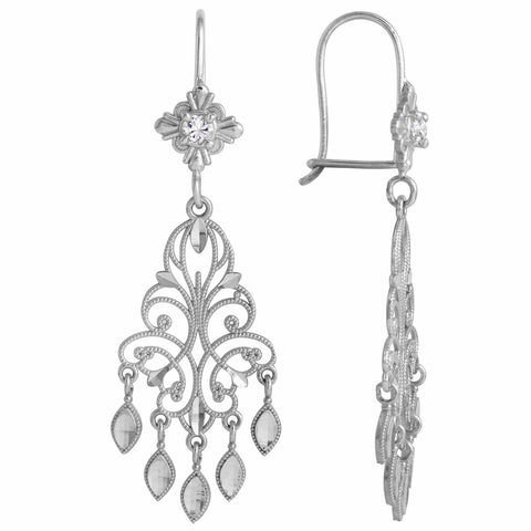 14k White Gold Chandelier Ladies Earrings