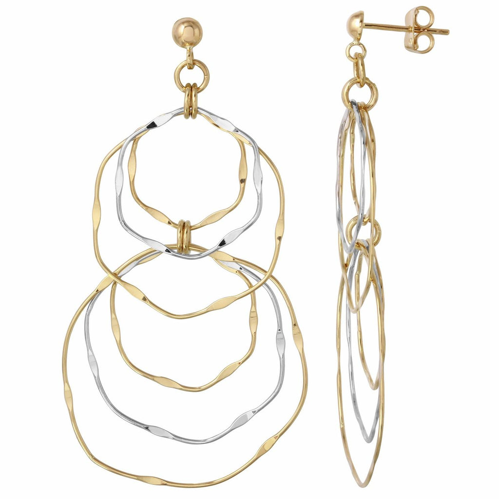 14k Two Tone Gold Wavy Dangle Earrings