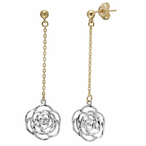 14k White And Yellow Gold Floral Dangling Earrings