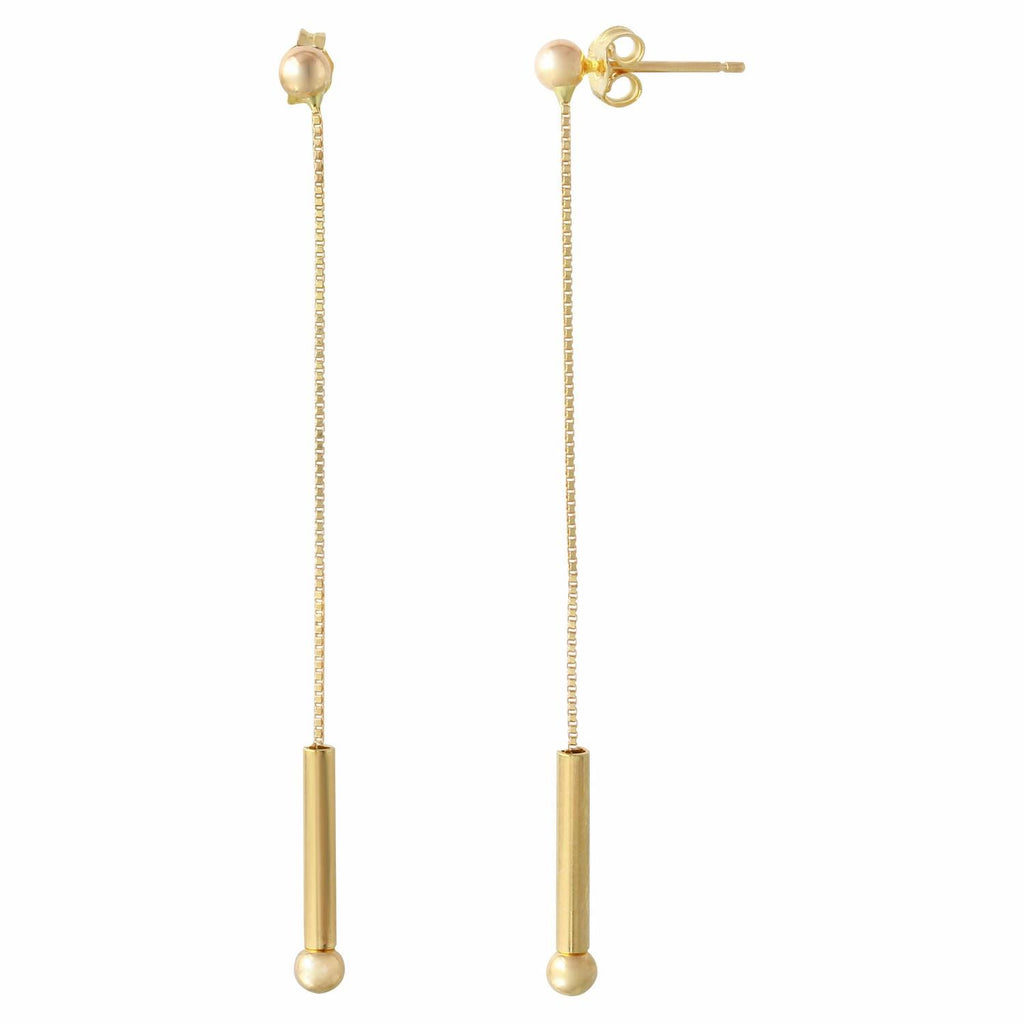 14k Italian Yellow Gold Pin Dangle Earrings