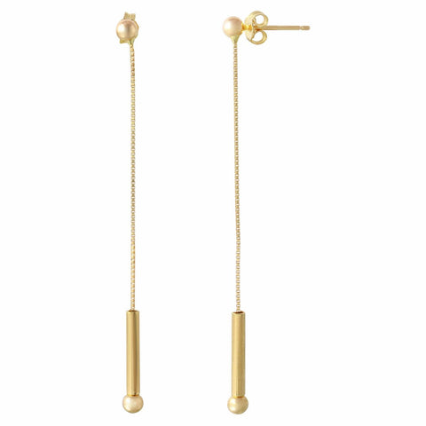 14k Italian Yellow Gold Pin Dangle Earrings