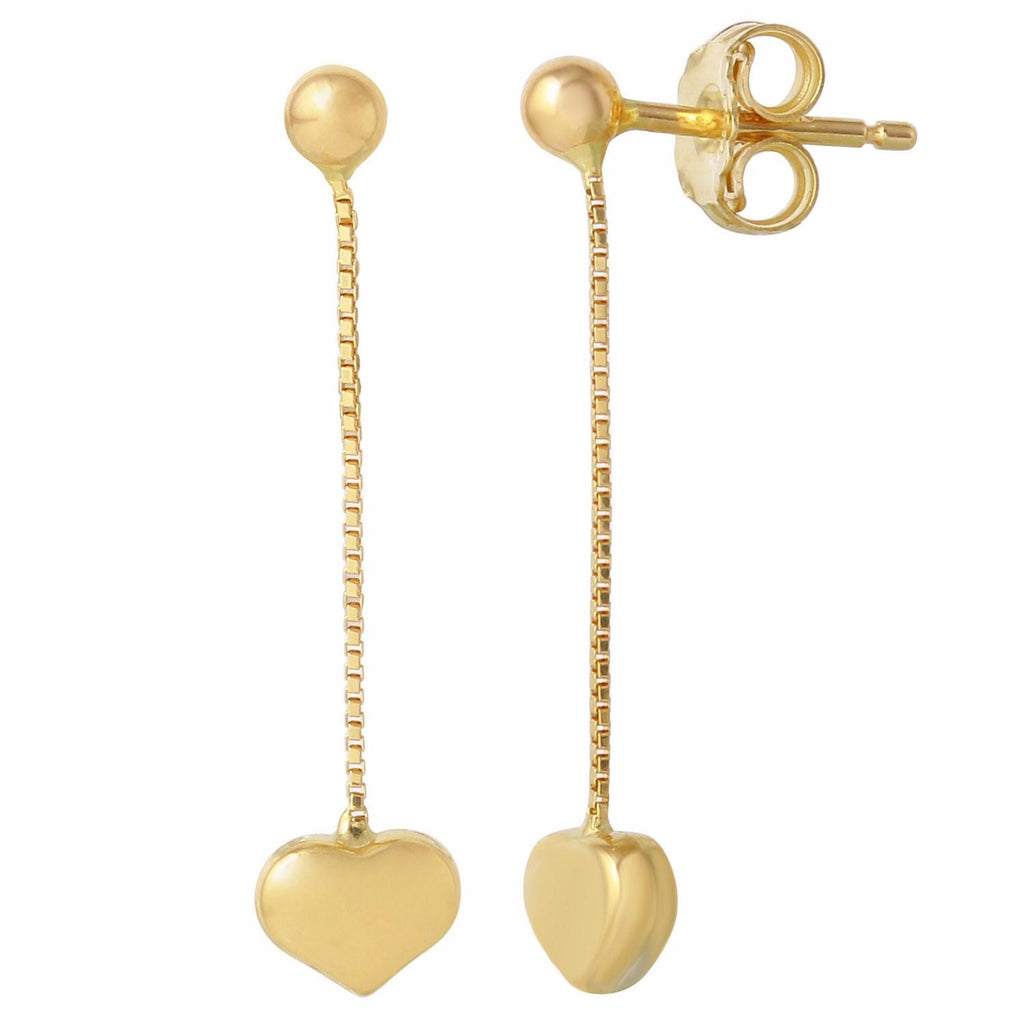 14k Italian Yellow Gold Heart Dangle Earrings