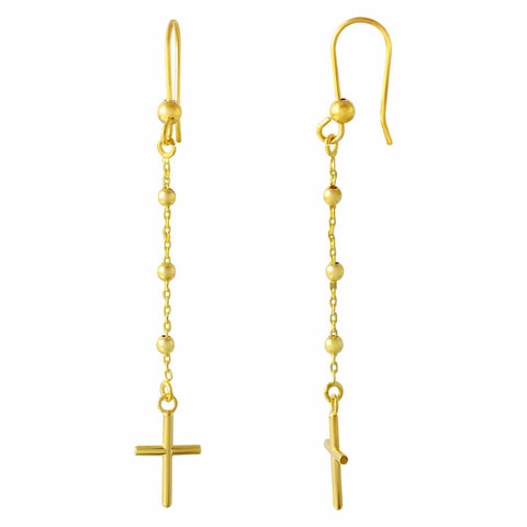 14k Italian Yellow Gold Cross Dangle Earrings