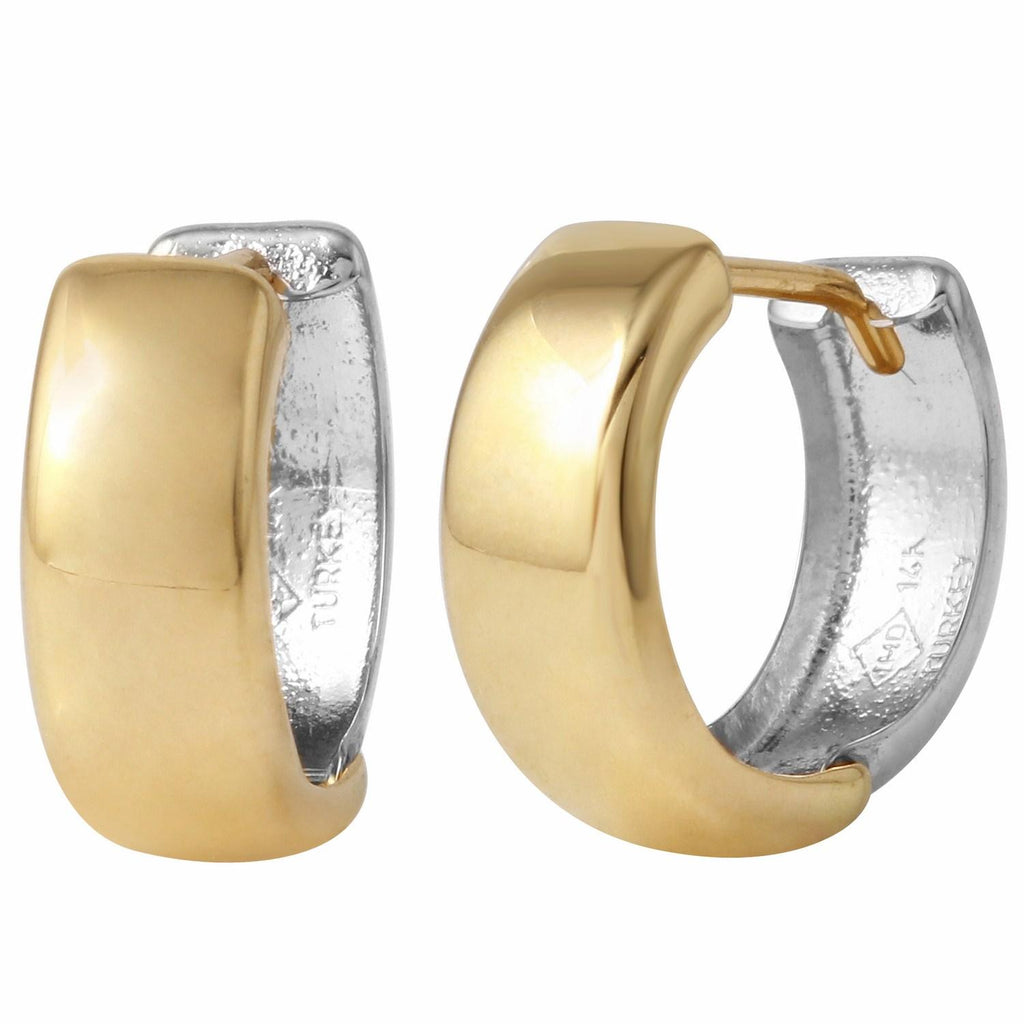 14k White And Yellow Gold High Polished Huggie Earrings