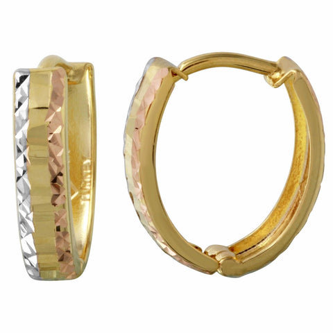 14k Tri-color Diamond Cut Huggie Earrings