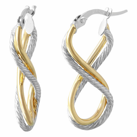 14k Italian Two-tone Gold Diamond Cut Twisted Infinity Earrings