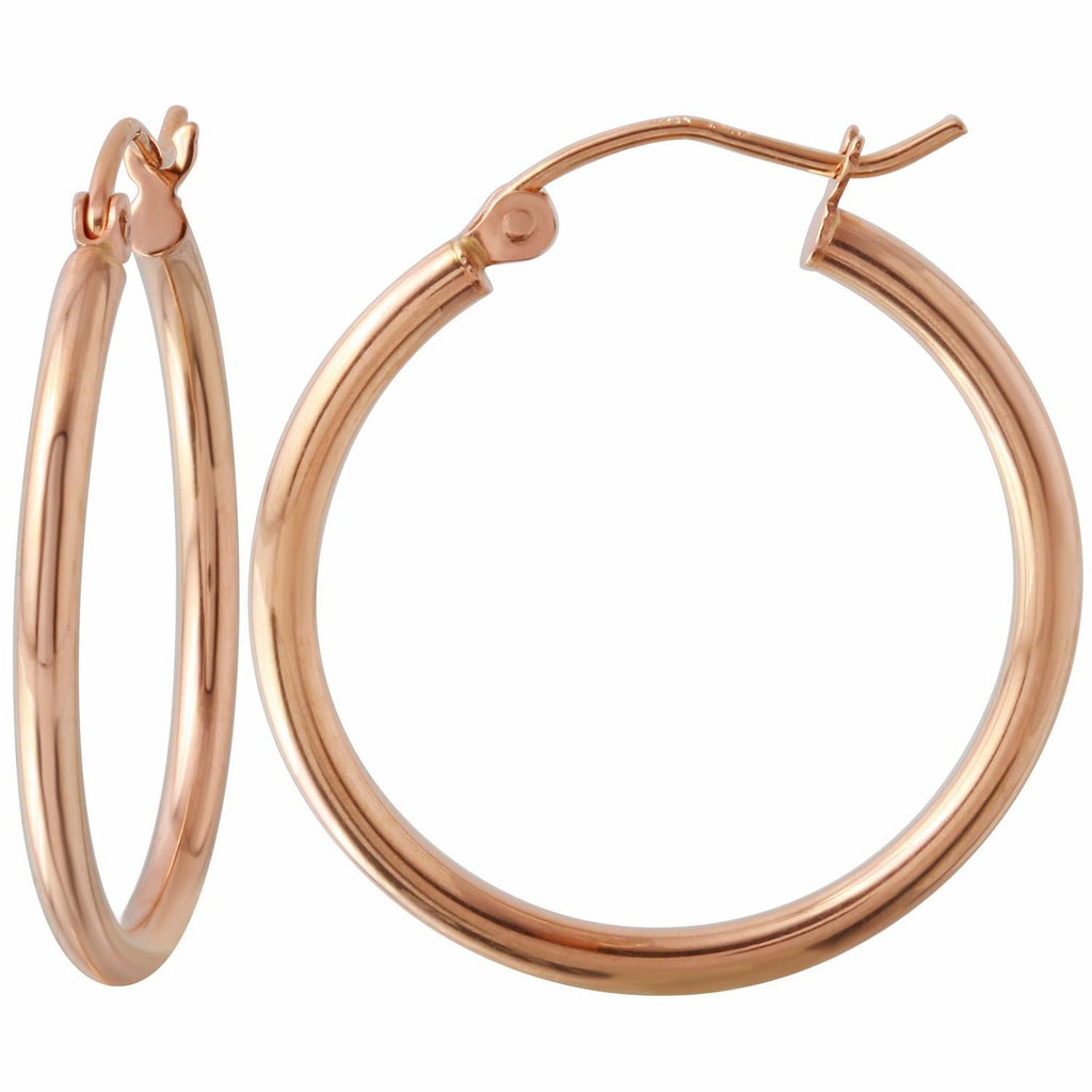 14k Rose Gold 2mm Tube Hoop Earrings (1" Diameter)