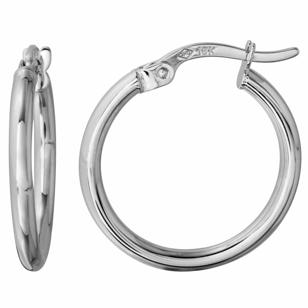 18k White Gold 2mm 0.75" Click-top Round Hoop Earrings