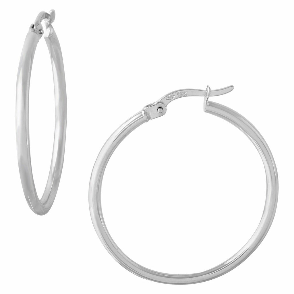 18k White Gold 2mm 1" Click-top Round Hoop Earrings