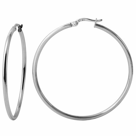 18k White Gold 2mm 1.75" Click-top Round Hoop Earrings