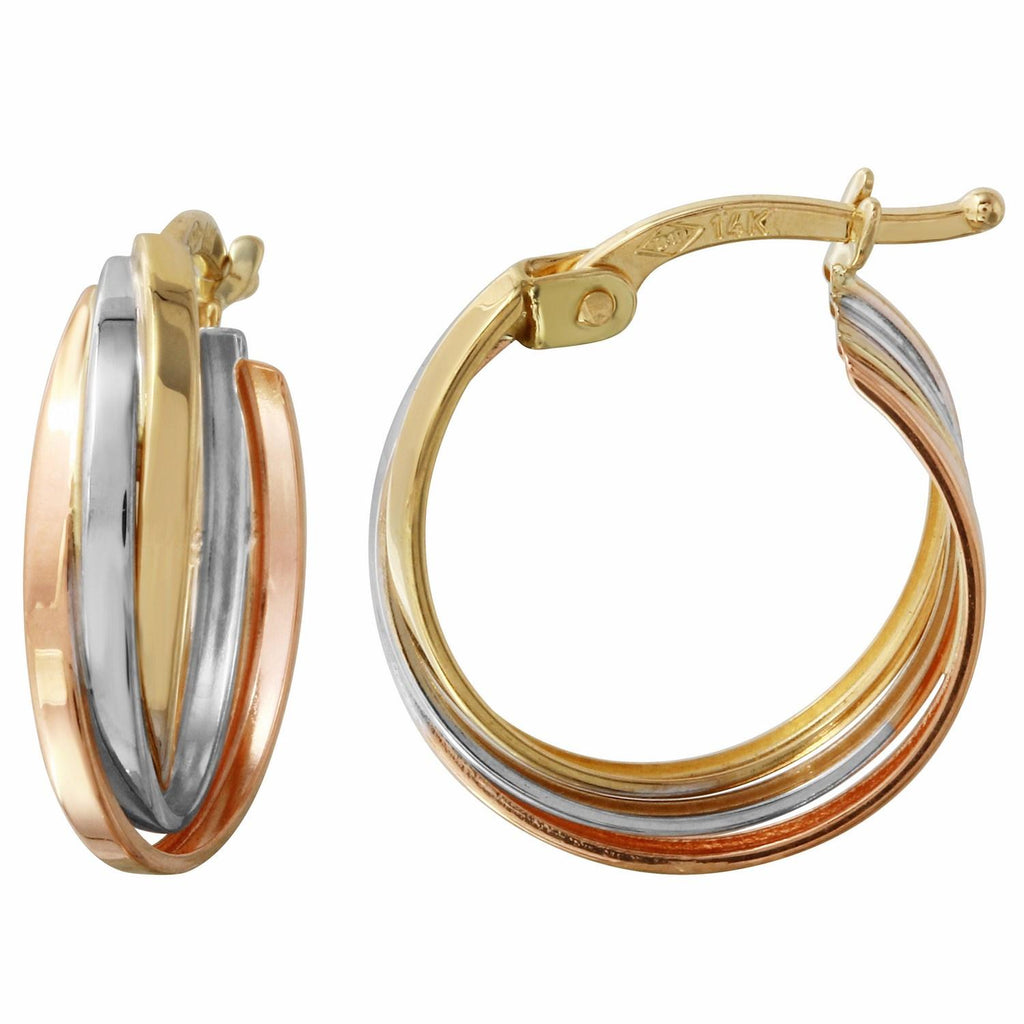 14k Tri-color Gold Overlap Hoop Earrings