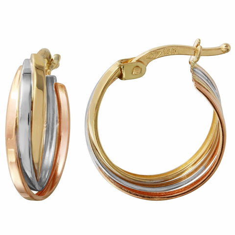 14k Tri-color Gold Overlap Hoop Earrings