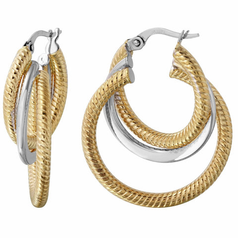 14k Italian Two-tone Gold Diamond Cut Overlapping Hoop Earrings