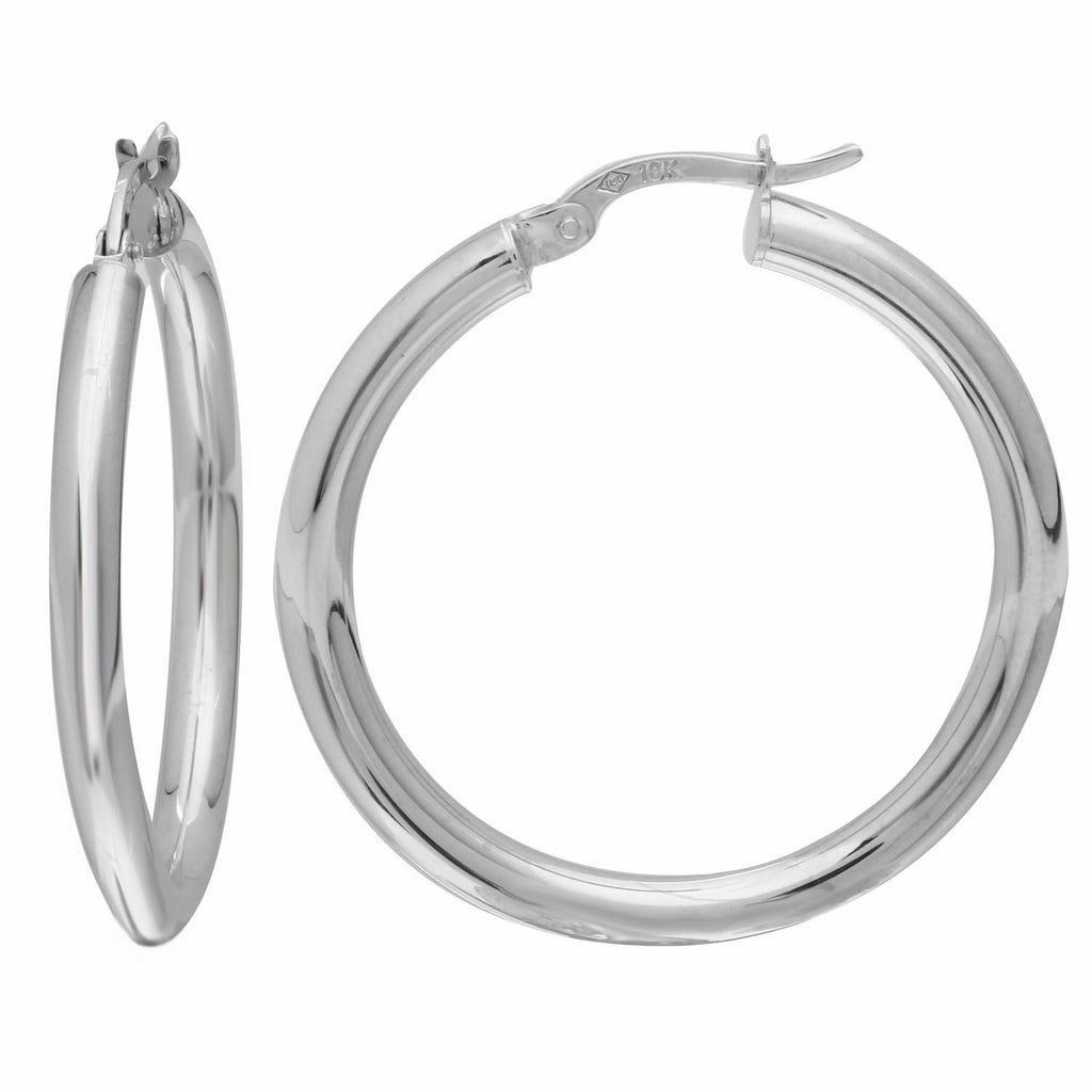 18k White Gold 3mm 1.25" Click-top Round Hoop Earrings