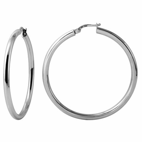 18k White Gold 3mm 1.75" Click-top Round Hoop Earrings