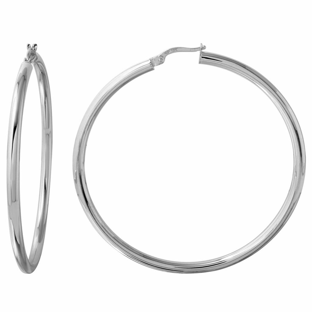 18k White Gold 3mm 2.25" Click-top Round Hoop Earrings