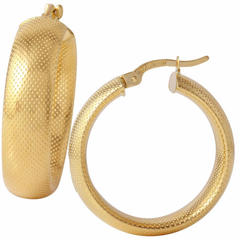 14k Yellow Gold Diamond Cut Hollow Hoop Earrings