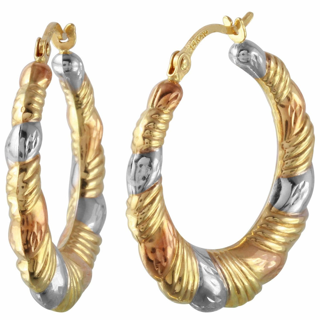 14k Tri-color Gold Round Hoop Earrings