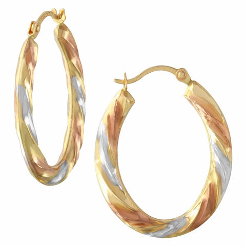 14k Tri-color Gold Oval Hoop Earrings