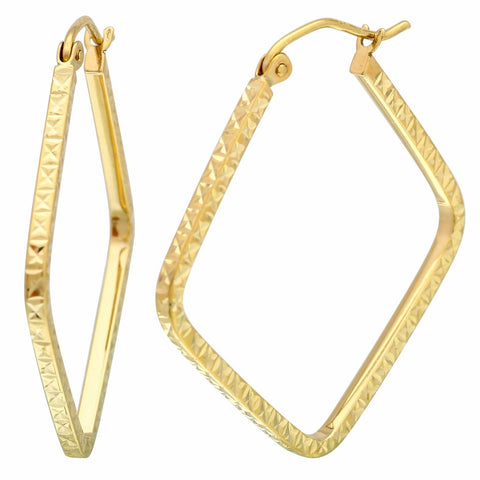 14k Yellow Gold D-cut Square Hoop Earrings