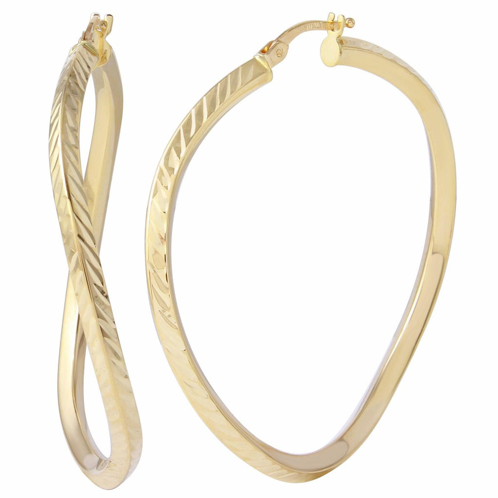 14k Italian Yellow Gold Diamond-cut Oval Twist Hoop Earrings