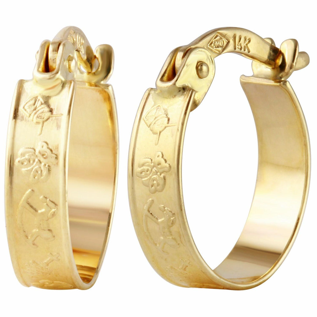 14k Yellow Gold D-cut Huggies Hoop Earrings