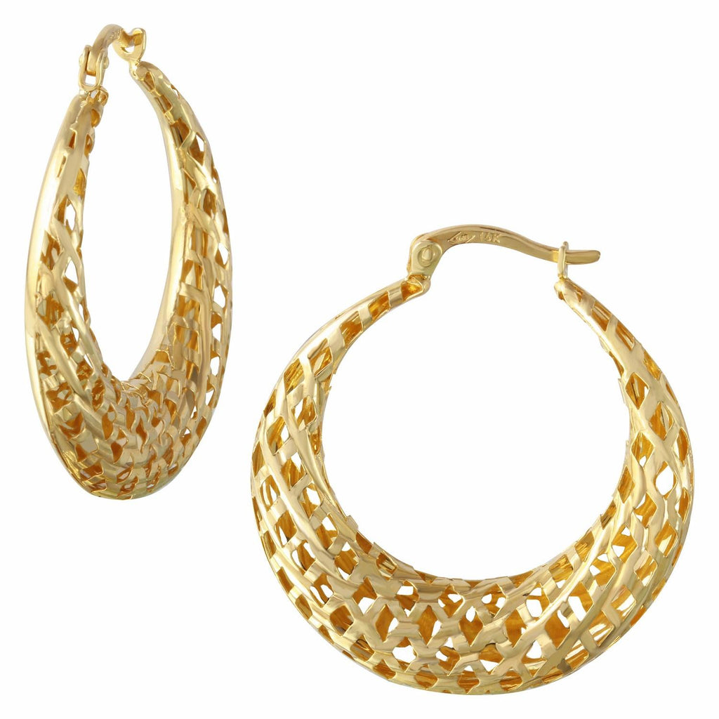 14k Yellow Gold Geometric Cut-out Hoop Earrings