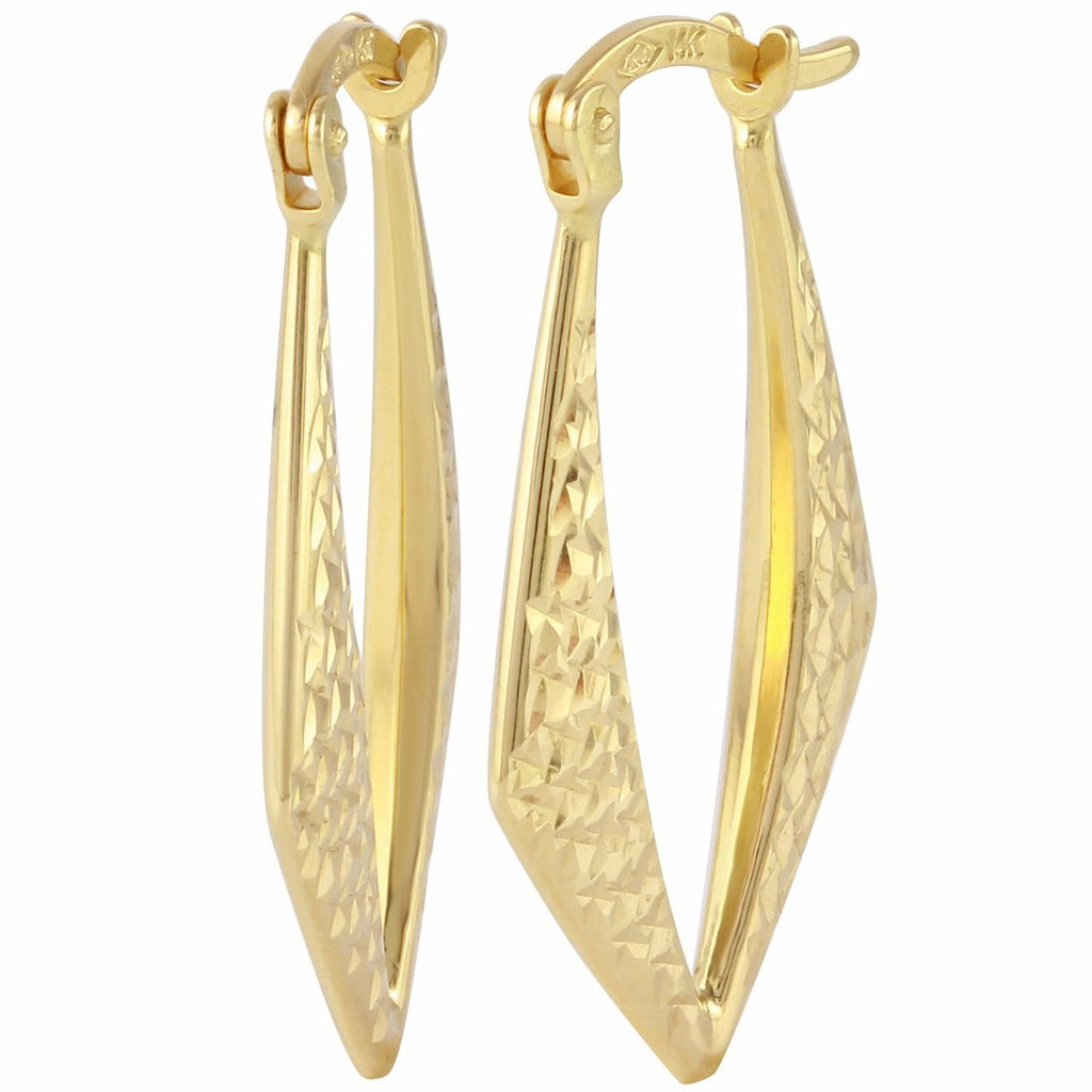 14k Yellow Gold D-cut Fancy Hoop Earrings