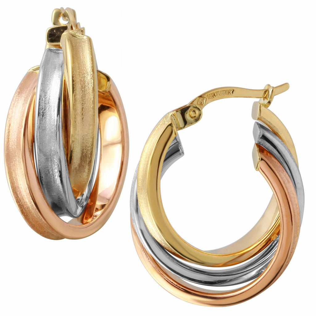 14k Tri Color Gold Hoop Earrings