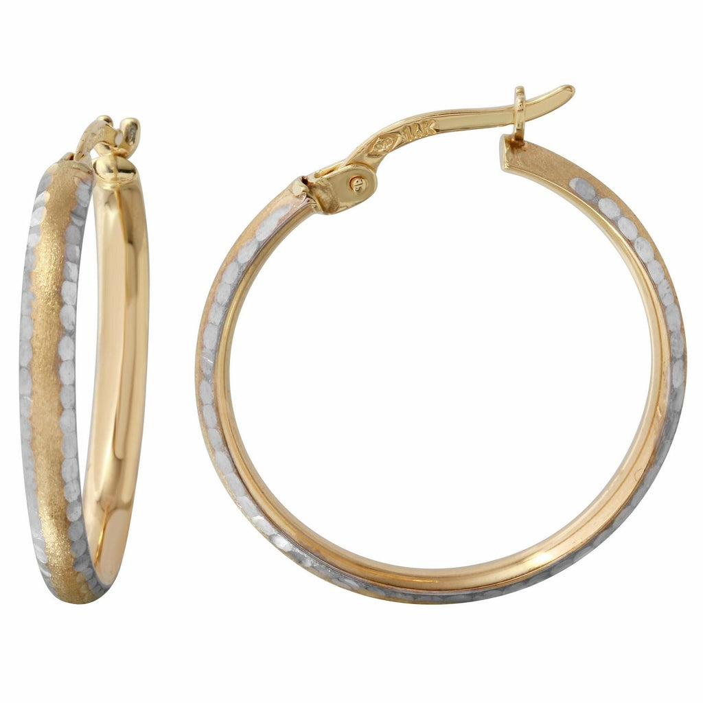 14k Two Tone Gold Hammered Hoop Earrings