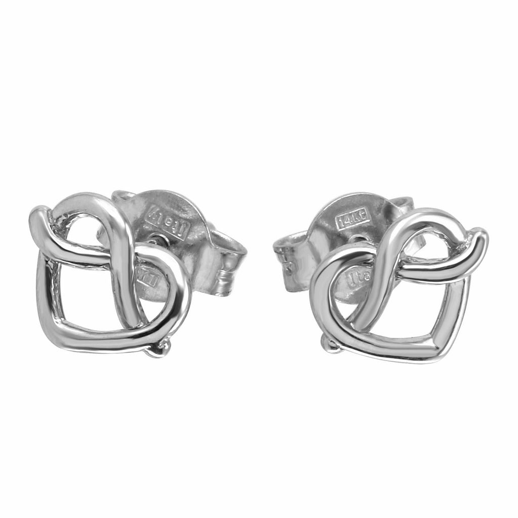 14k Italian White Gold Heart Earrings