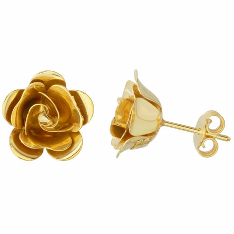 14k Italian Yellow Gold 3d Flower Stud Earrings