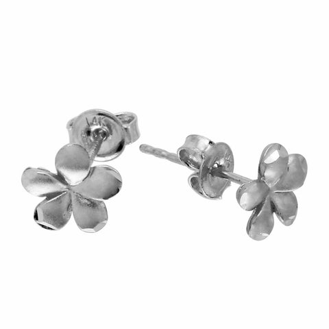 14k White Gold Satin Flower Earrings