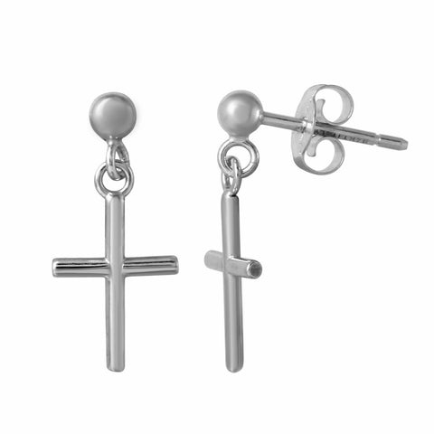 14k White Gold Cross Earrings